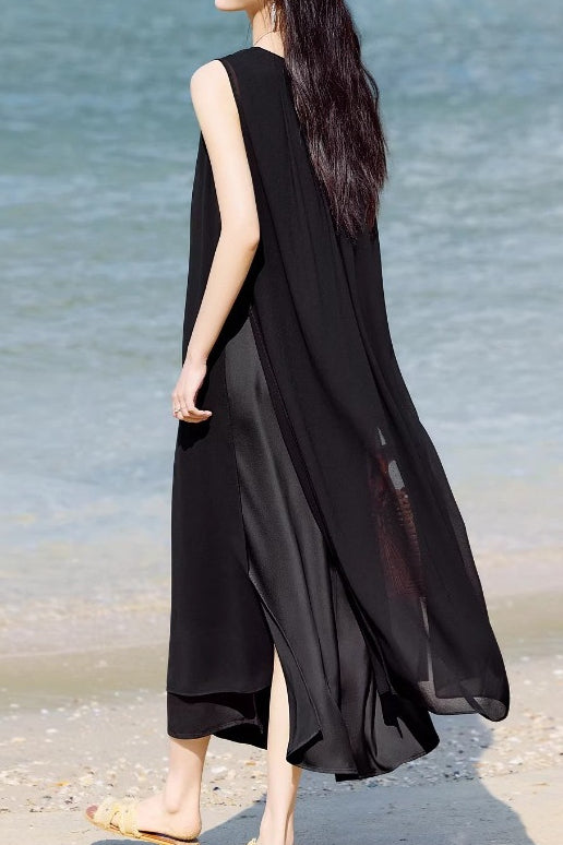 French Vacation Chiffon Draped Dress - liwisi