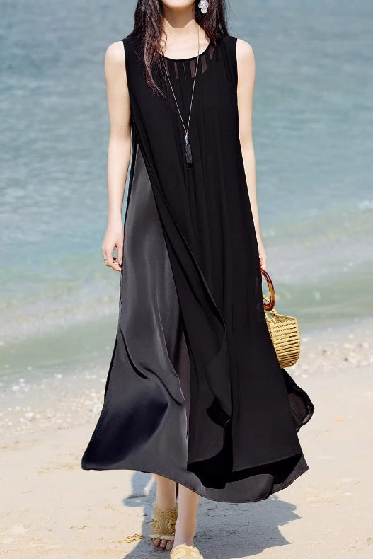 French Vacation Chiffon Draped Dress - liwisi