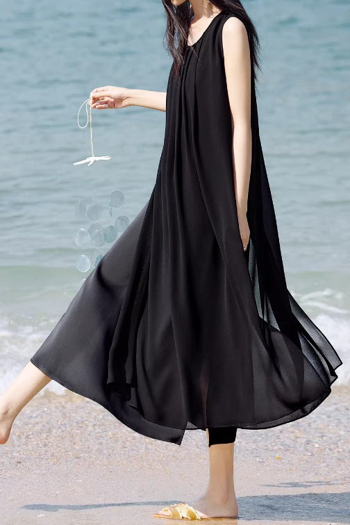 French Vacation Chiffon Draped Dress - liwisi