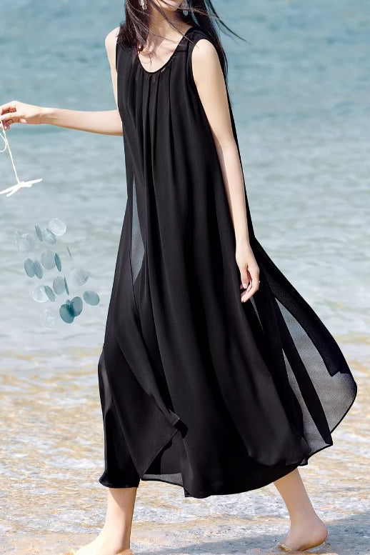 French Vacation Chiffon Draped Dress - liwisi