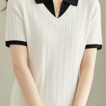 Collegiate-Style Faux Two-Piece Contrast Knit Sweater - liwisi