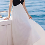 Elegant Vacation Contrast Pleated Dress - liwisi
