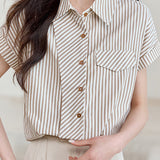 French Commuter Design-Detail Striped Shirt - liwisi
