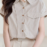 French Commuter Design-Detail Striped Shirt - liwisi