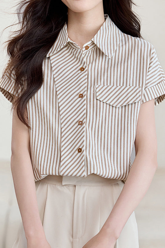 French Commuter Design-Detail Striped Shirt - liwisi