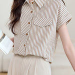 French Commuter Design-Detail Striped Shirt - liwisi