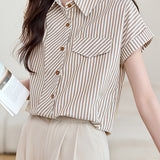French Commuter Design-Detail Striped Shirt - liwisi