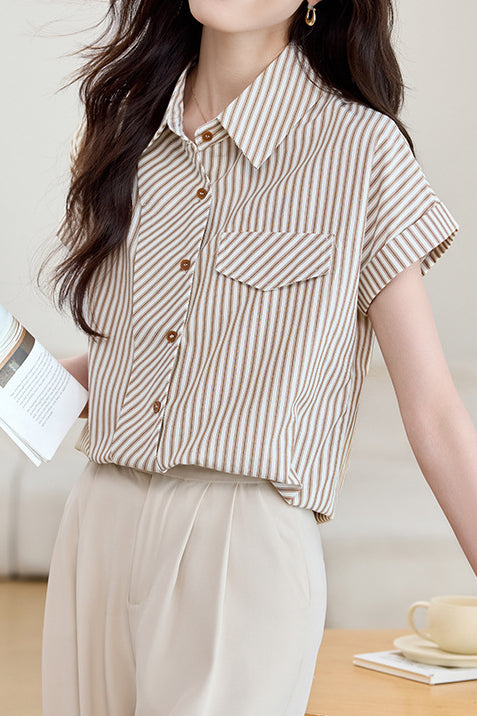 French Commuter Design-Detail Striped Shirt - liwisi