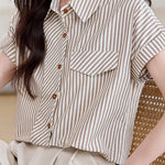 French Commuter Design-Detail Striped Shirt - liwisi