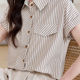 French Commuter Design-Detail Striped Shirt - liwisi