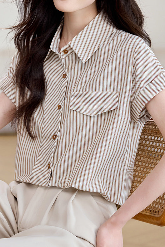 French Commuter Design-Detail Striped Shirt - liwisi