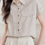 French Commuter Design-Detail Striped Shirt - liwisi