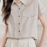 French Commuter Design-Detail Striped Shirt - liwisi