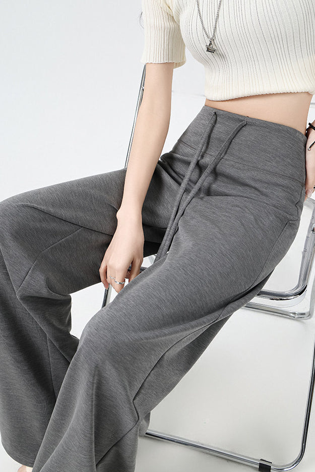 Casual Versatile High Waist Drawstring Wide Leg Pants - liwisi