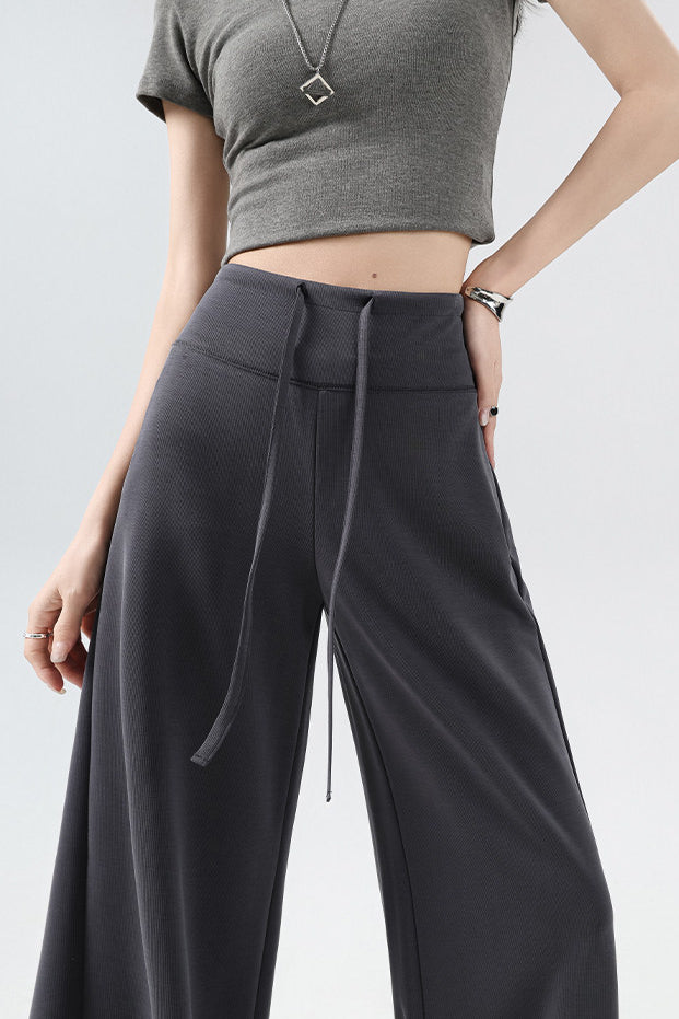 Casual Versatile High Waist Drawstring Wide Leg Pants - liwisi