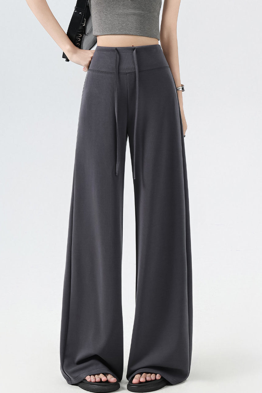 Casual Versatile High Waist Drawstring Wide Leg Pants - liwisi