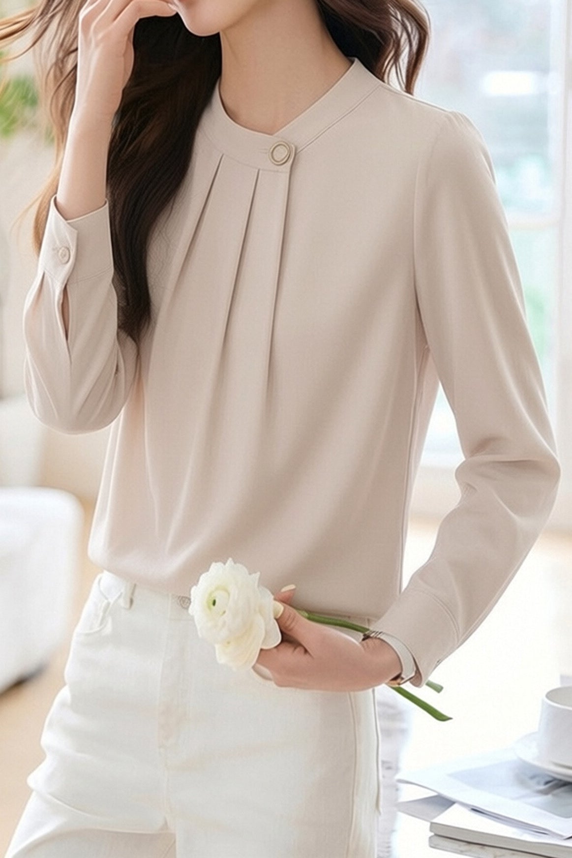 Elegant Commute Satin Pleated Shirt - liwisi
