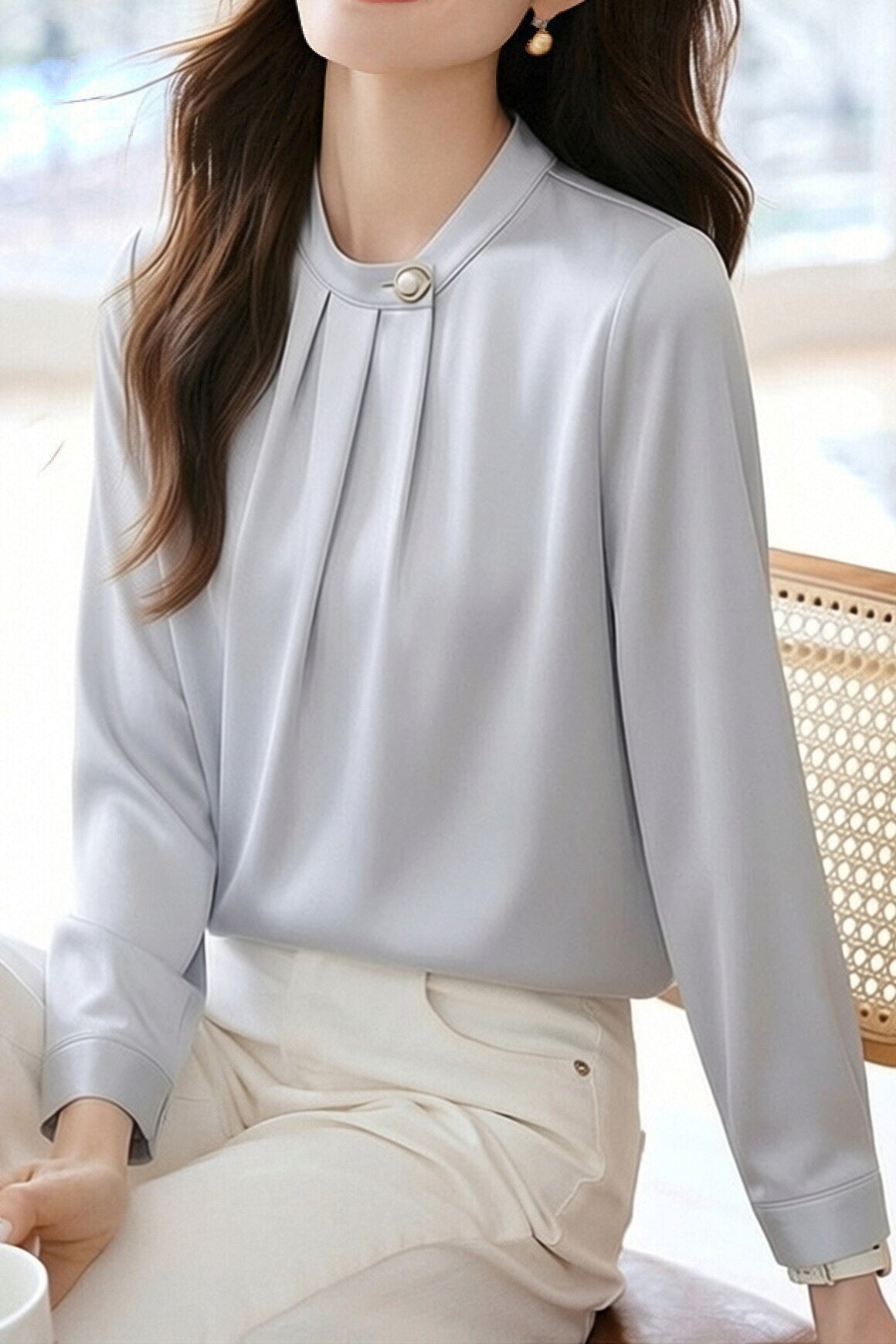 Elegant Commute Satin Pleated Shirt - liwisi