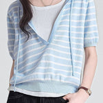 Casual Fake Two-Piece Hooded Striped Knit Sweater - liwisi