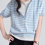Casual Fake Two-Piece Hooded Striped Knit Sweater - liwisi