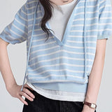 Casual Fake Two-Piece Hooded Striped Knit Sweater - liwisi