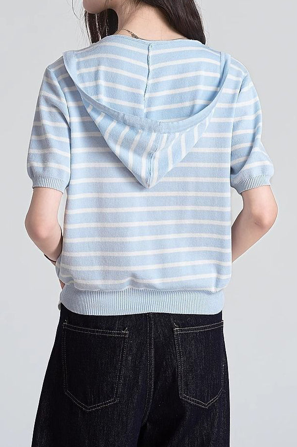 Casual Fake Two-Piece Hooded Striped Knit Sweater - liwisi