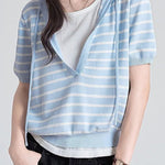 Casual Fake Two-Piece Hooded Striped Knit Sweater - liwisi