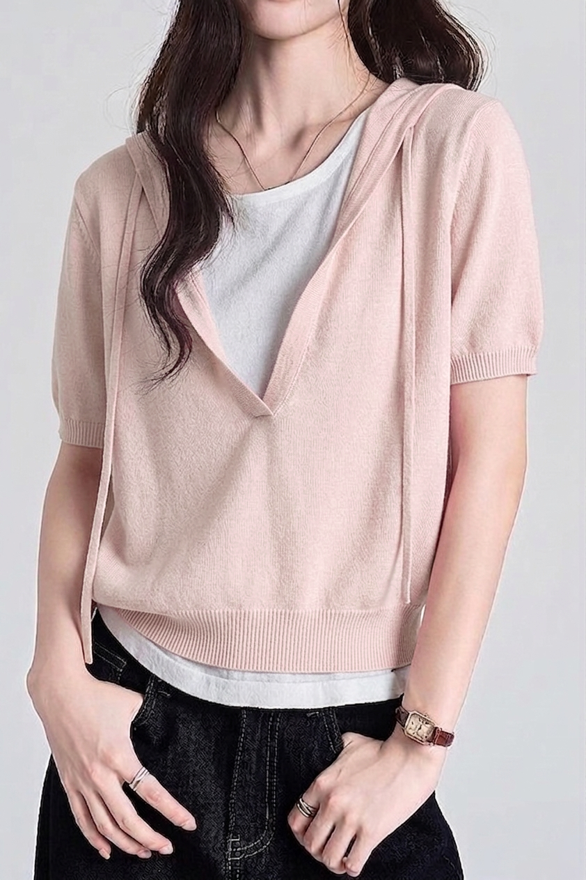 Casual Fake Two-Piece Hooded Striped Knit Sweater - liwisi