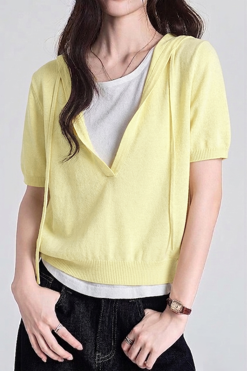 Casual Fake Two-Piece Hooded Striped Knit Sweater - liwisi