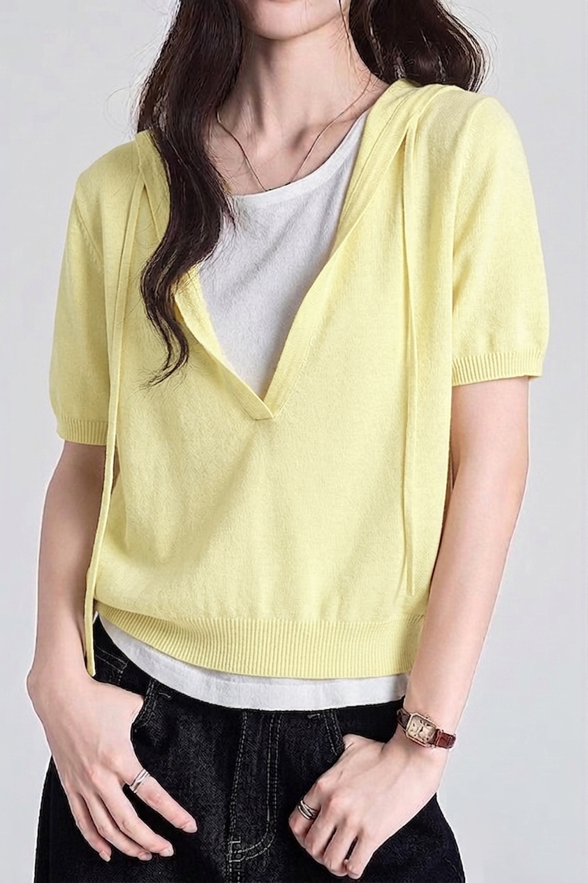 Casual Fake Two-Piece Hooded Striped Knit Sweater - liwisi