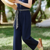 Casual Commute V-Neck Waist Jumpsuit