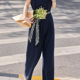 Casual Commute V-Neck Waist Jumpsuit