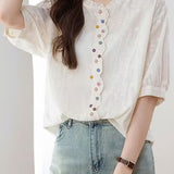 Casual Embroidered Lace Button Design Shirt