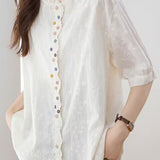 Casual Embroidered Lace Button Design Shirt