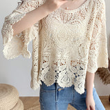 Casual Versatile Hollow Crochet Knit Sweater - liwisi