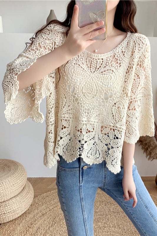 Casual Versatile Hollow Crochet Knit Sweater - liwisi