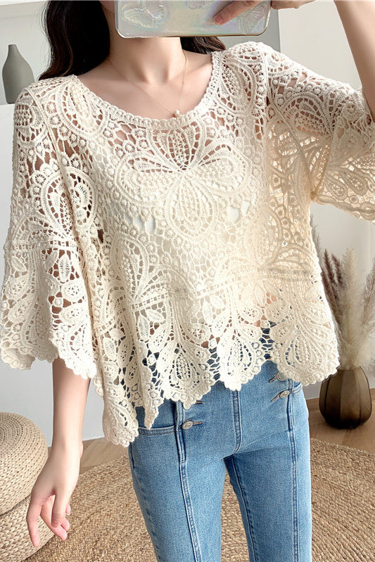 Casual Versatile Hollow Crochet Knit Sweater - liwisi