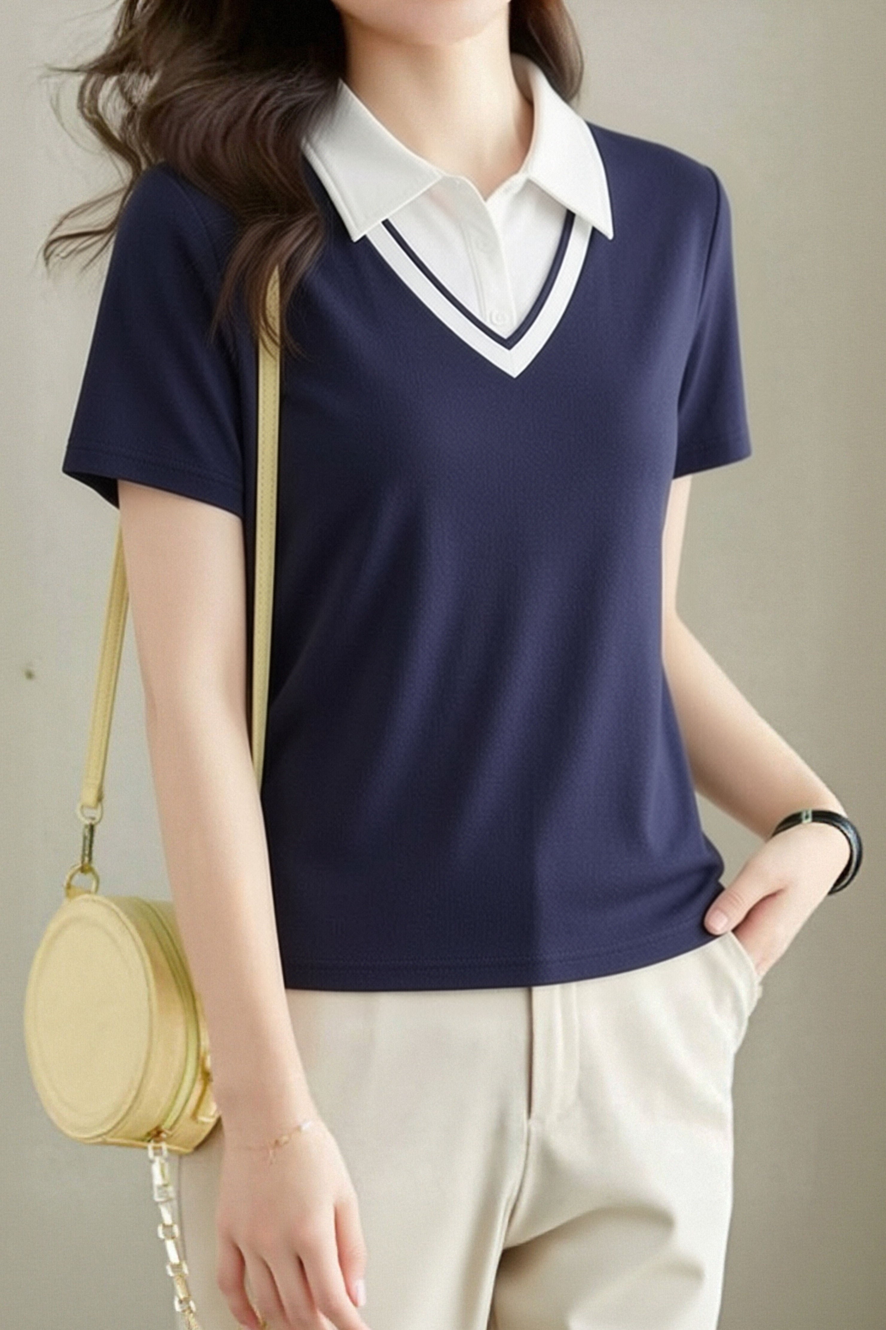 Casual Commute Fake Two-Piece Polo Shirt - liwisi