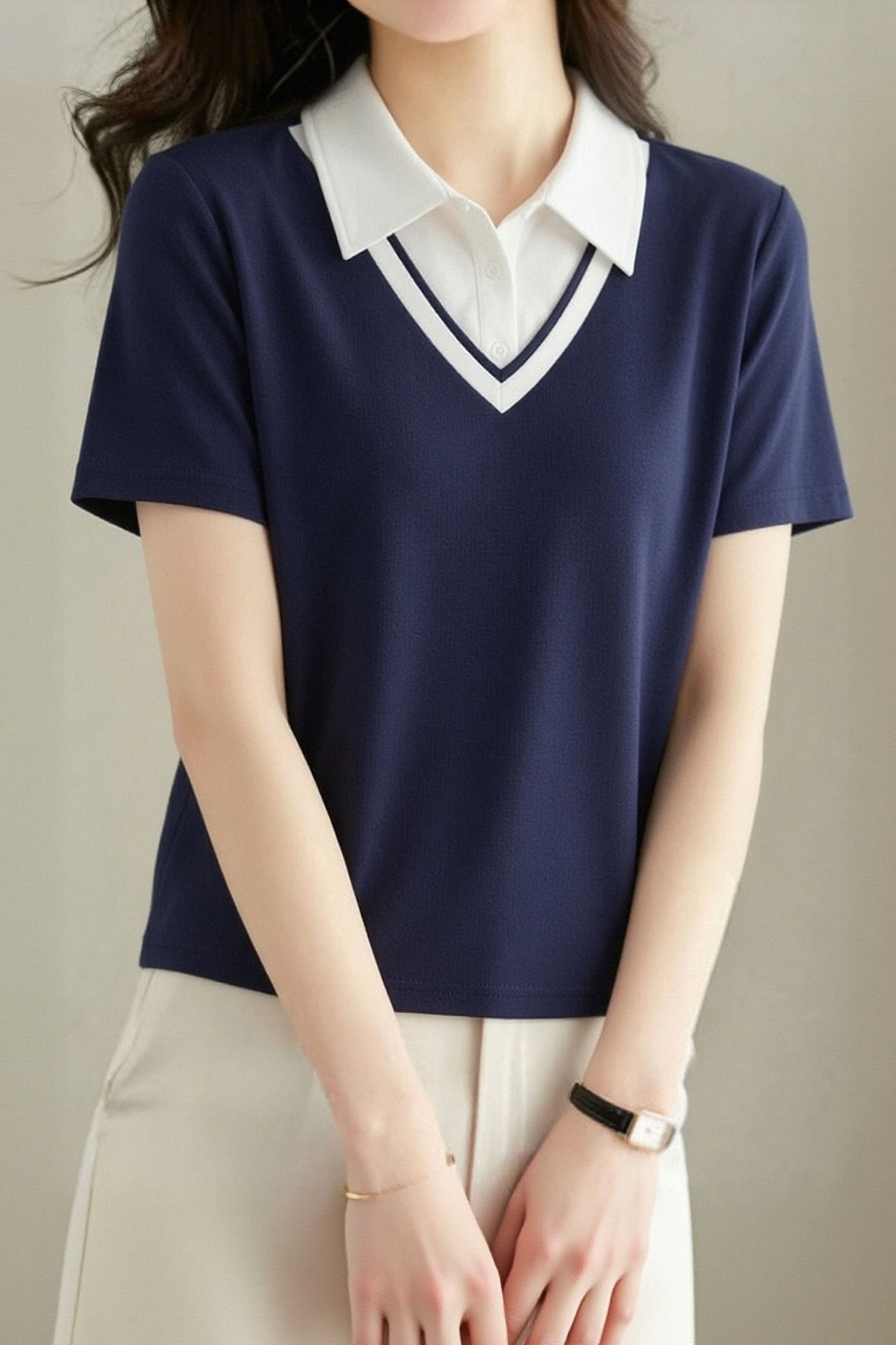 Casual Commute Fake Two-Piece Polo Shirt - liwisi