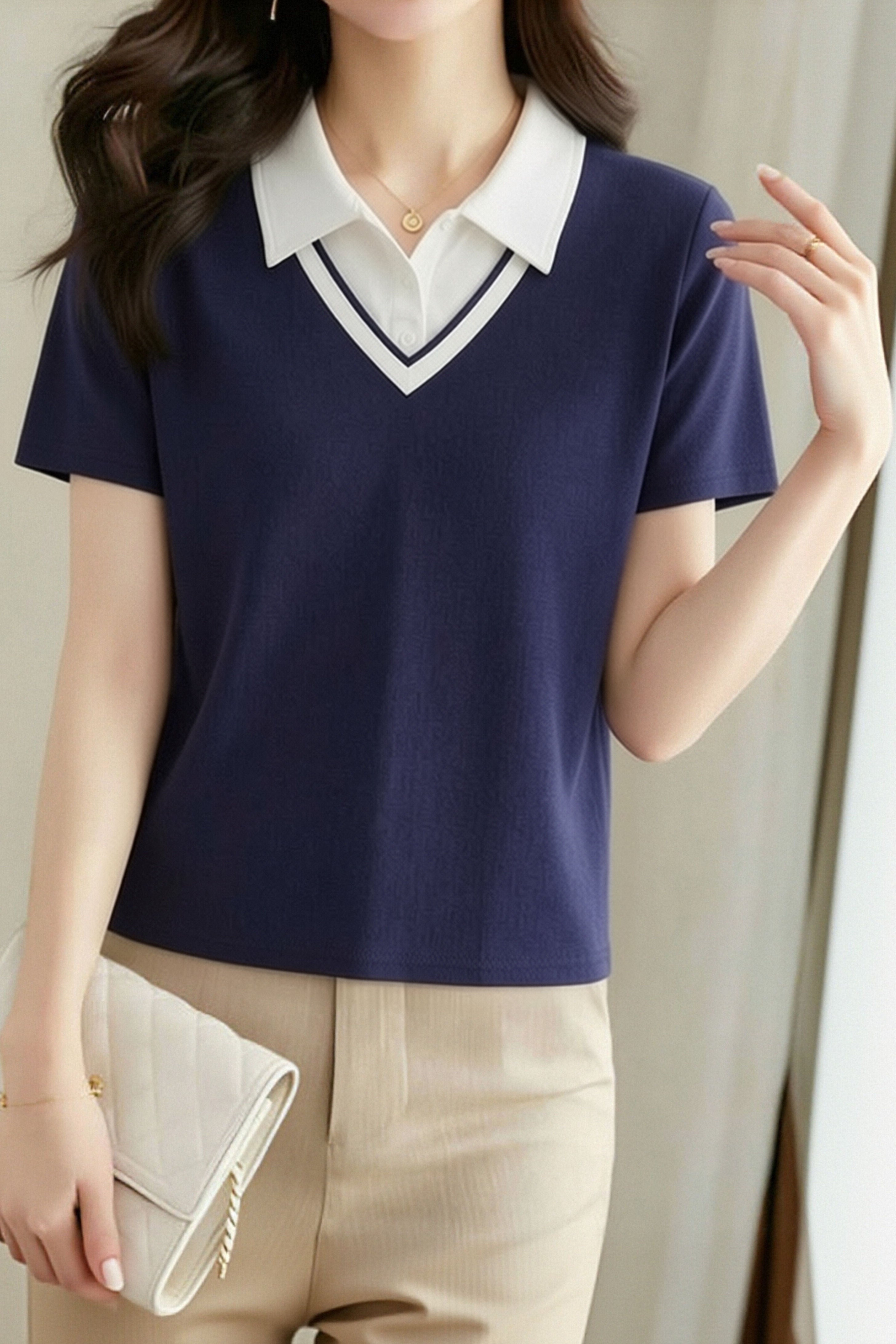 Casual Commute Fake Two-Piece Polo Shirt - liwisi