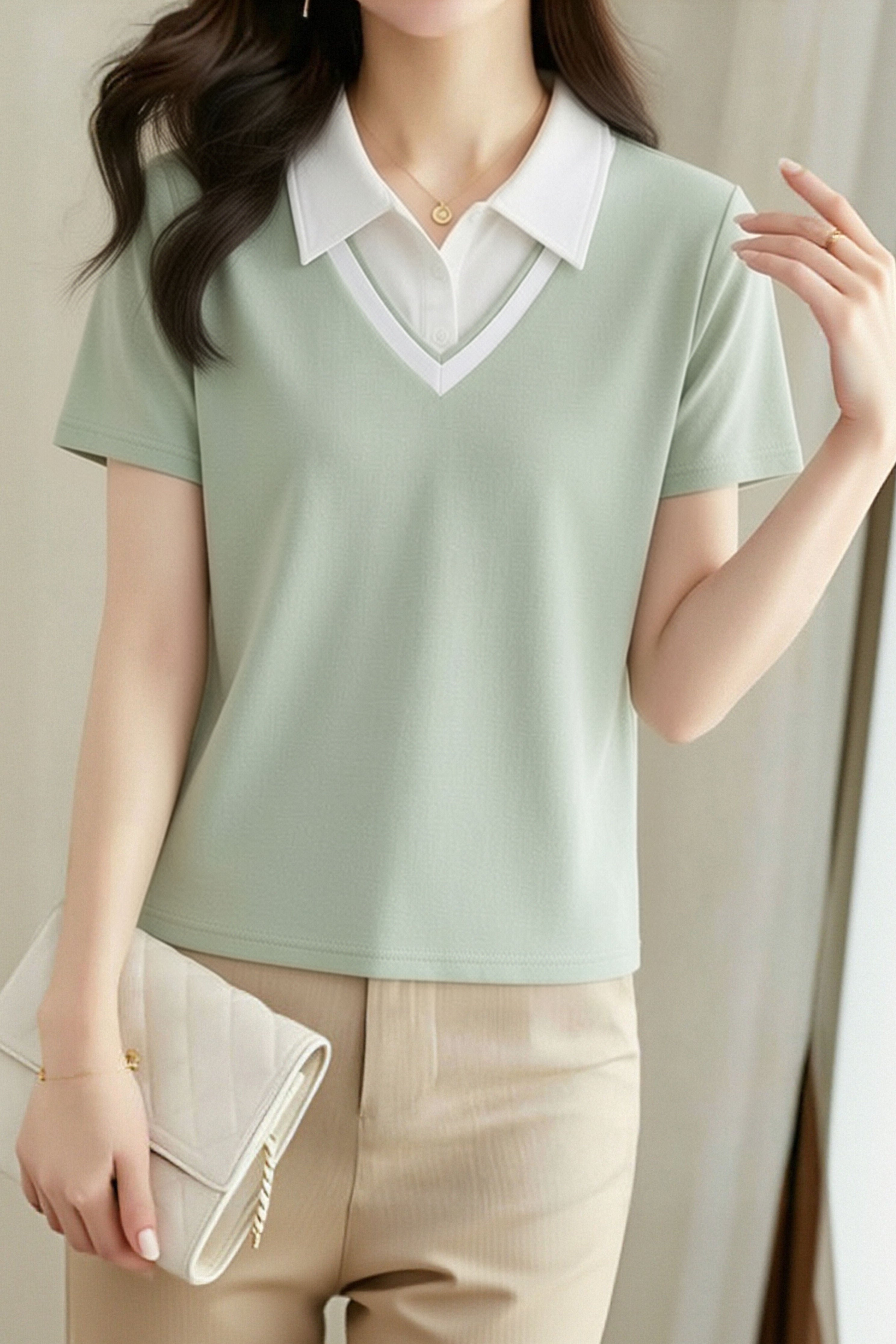 Casual Commute Fake Two-Piece Polo Shirt - liwisi