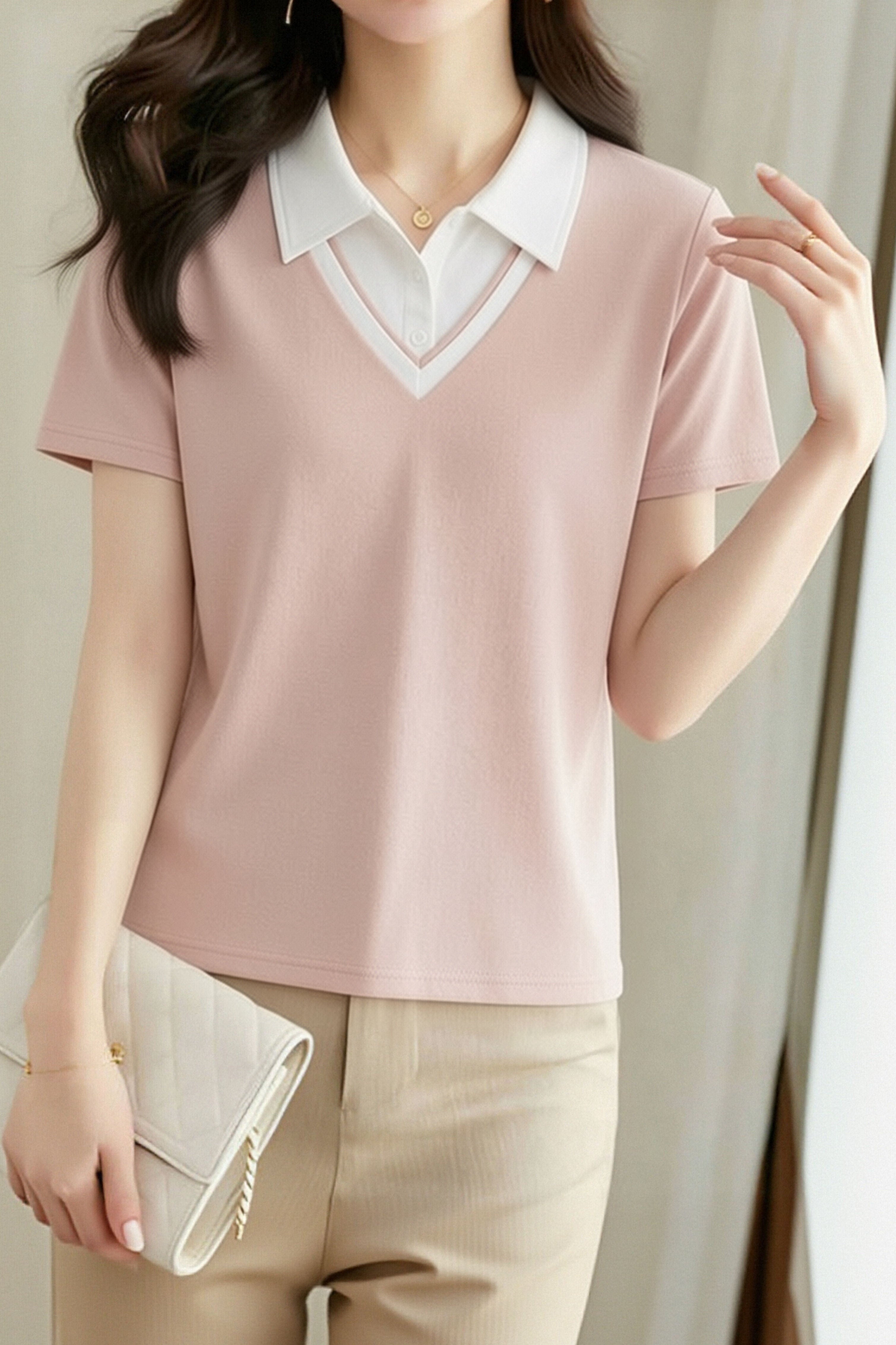 Casual Commute Fake Two-Piece Polo Shirt - liwisi