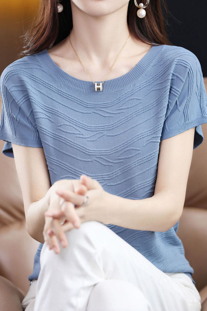 Elegant Versatile Textured Tencel Knit Sweater - liwisi