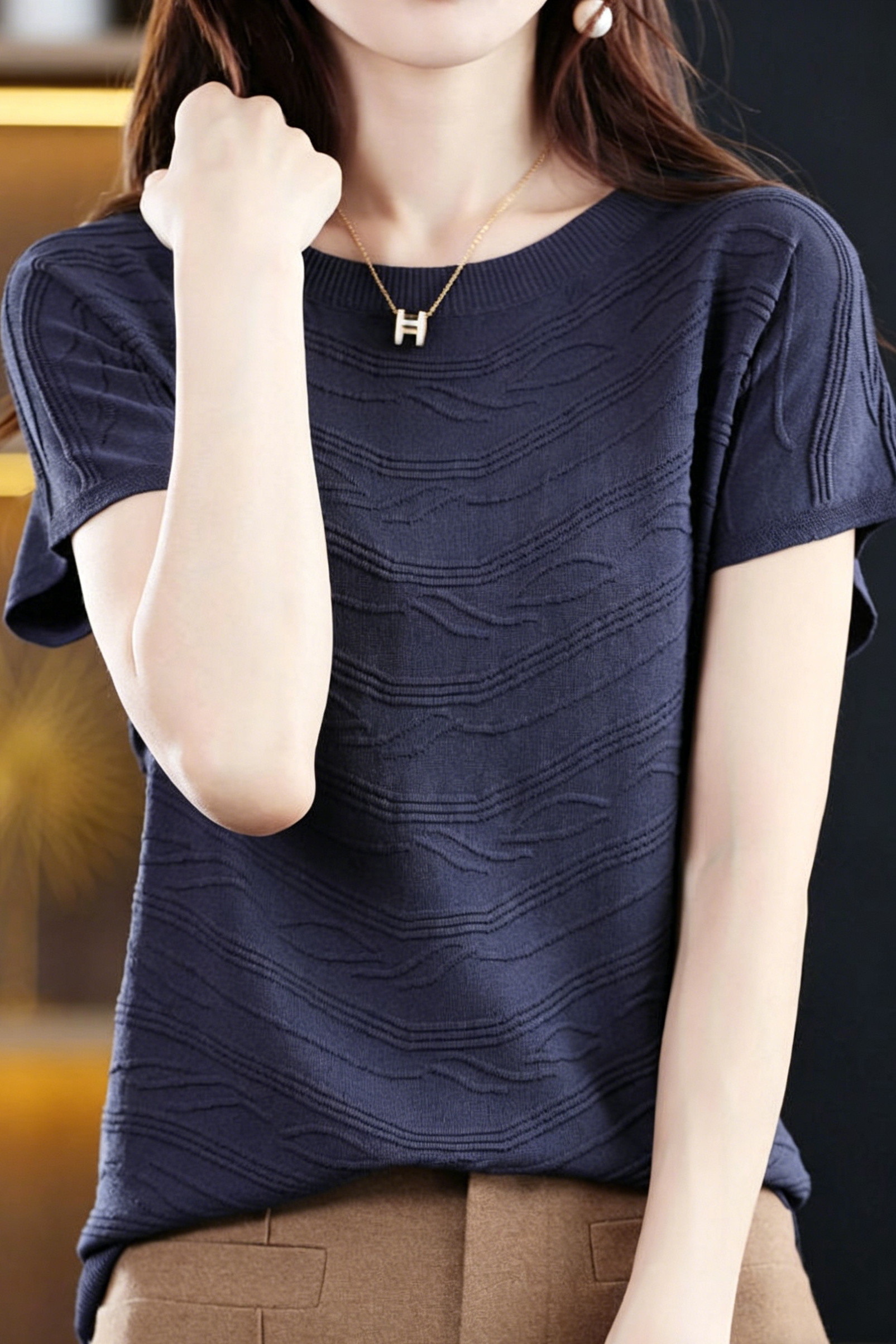 Elegant Versatile Textured Tencel Knit Sweater - liwisi