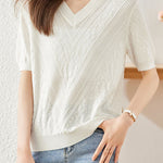 Elegant Versatile V-Neck Textured Knit Sweater - liwisi