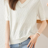Elegant Versatile V-Neck Textured Knit Sweater - liwisi