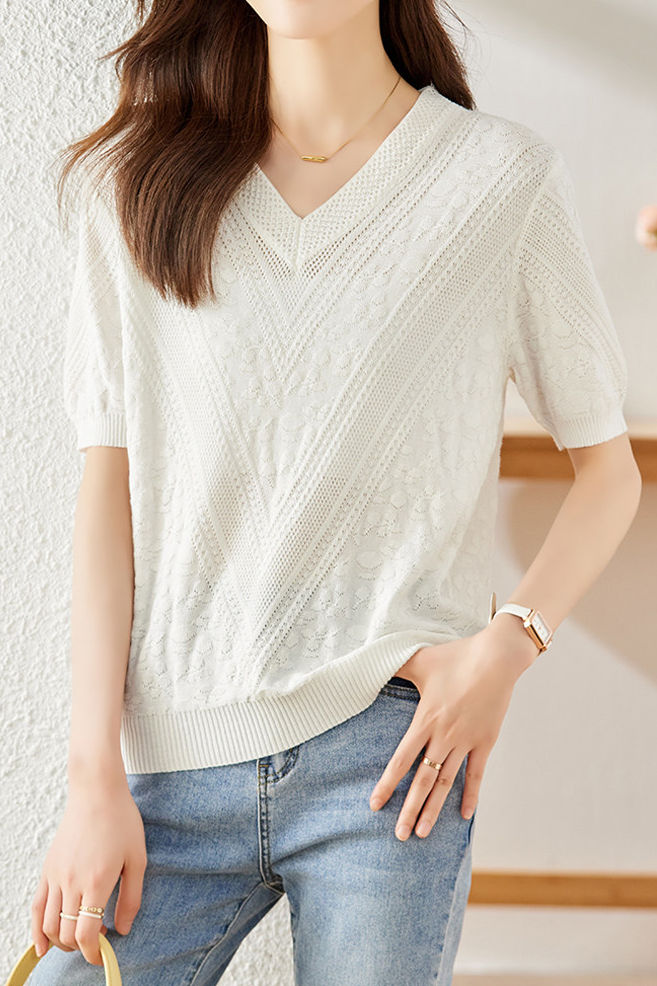Elegant Versatile V-Neck Textured Knit Sweater - liwisi