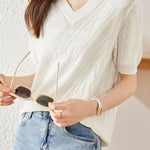 Elegant Versatile V-Neck Textured Knit Sweater - liwisi