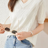 Elegant Versatile V-Neck Textured Knit Sweater - liwisi