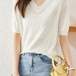 Elegant Versatile V-Neck Textured Knit Sweater - liwisi